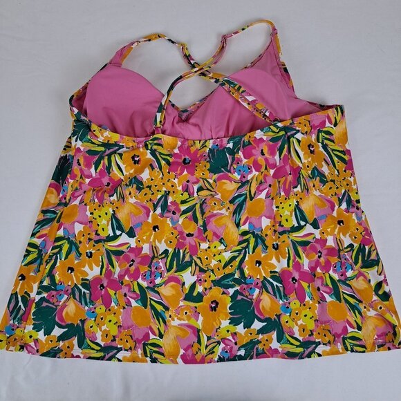 Anne Cole Size Large Orange Floral Tankini Top Adj Straps Removable Padding NWT - Picture 7 of 15